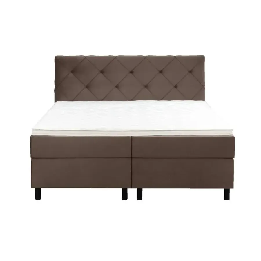 2-Persoons Boxsprings-Leen Bakker Boxspring Liv geruit - bruin - 160x200 cm - ronde poot