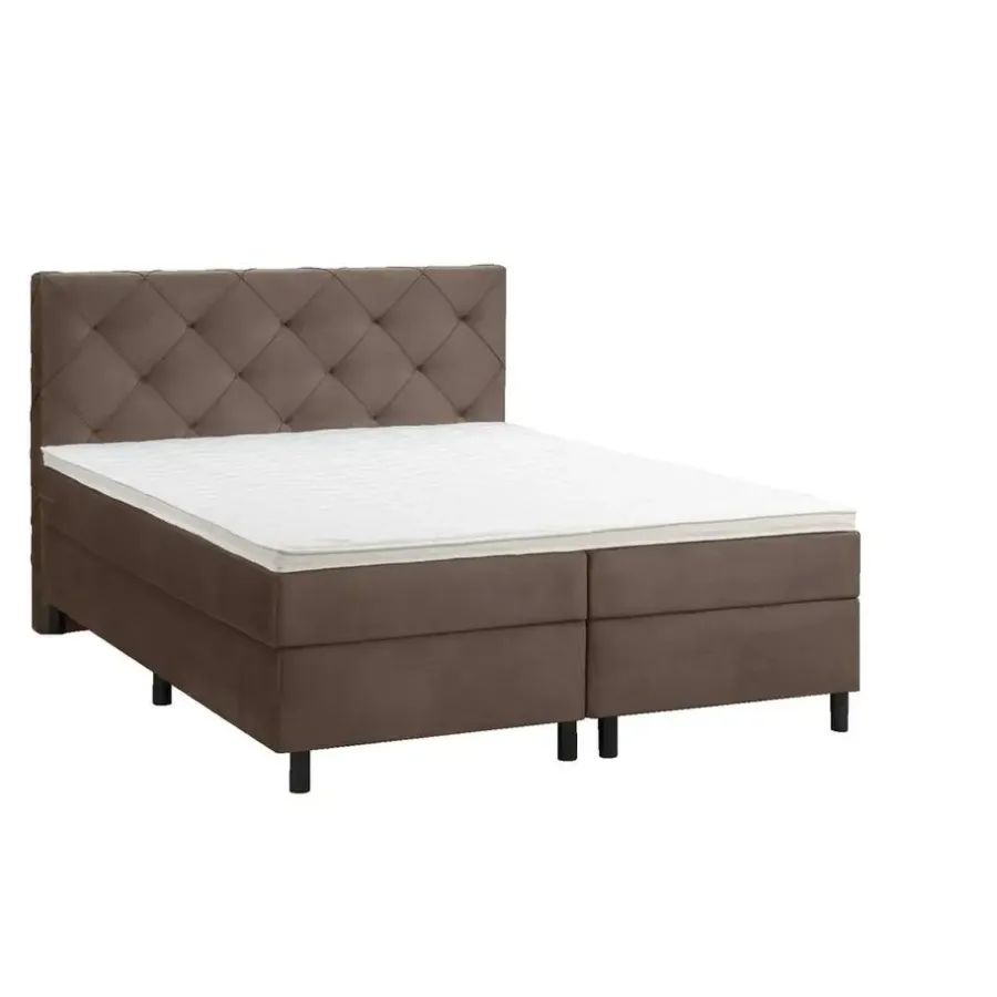 2-Persoons Boxsprings-Leen Bakker Boxspring Liv geruit - bruin - 160x200 cm - ronde poot