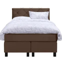 Leen Bakker Boxspring Liv geruit - bruin - 120x200 cm - vierkante poot