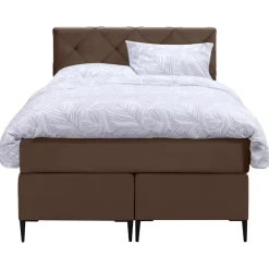 Leen Bakker Boxspring Liv geruit - bruin - 120x200 cm - slanke poot