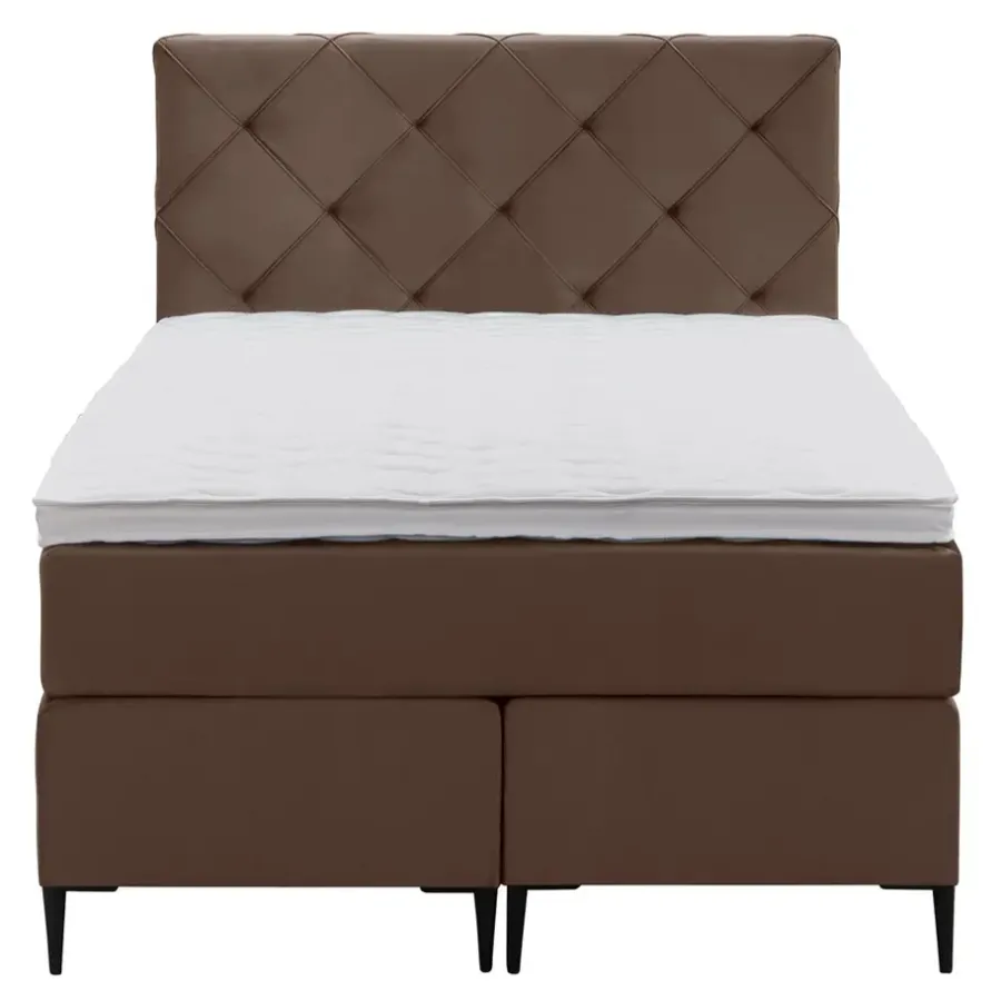 Leen Bakker Boxspring Liv geruit - bruin - 120x200 cm - slanke poot