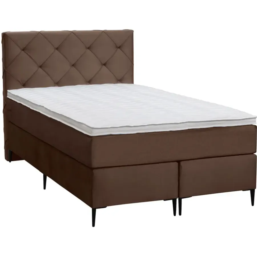 Leen Bakker Boxspring Liv geruit - bruin - 120x200 cm - slanke poot