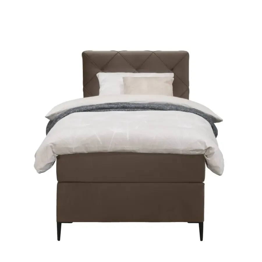 1-Persoons Boxsprings-Leen Bakker Boxspring Liv geruit - bruin - 90x200 cm - slanke poot