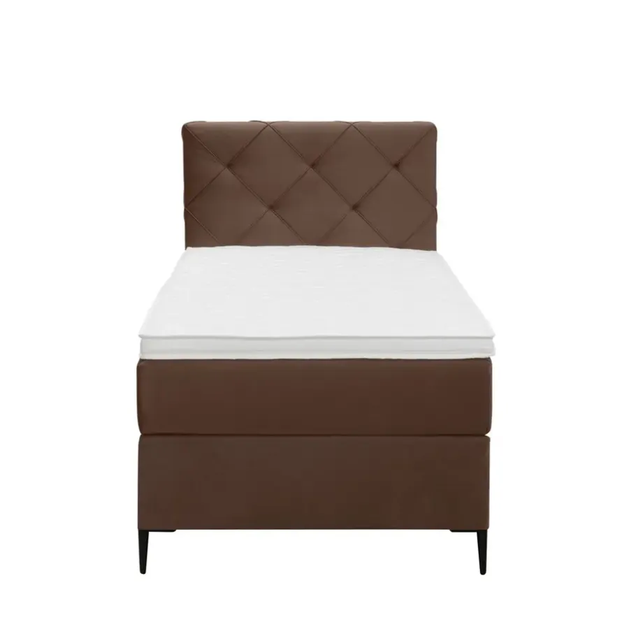 1-Persoons Boxsprings-Leen Bakker Boxspring Liv geruit - bruin - 90x200 cm - slanke poot