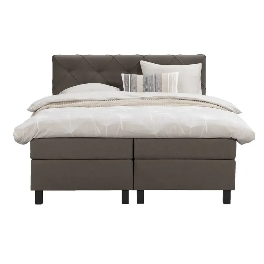 2-Persoons Boxsprings-Leen Bakker Boxspring Liv geruit - donkerbruin - 160x200 cm - vierkante poot