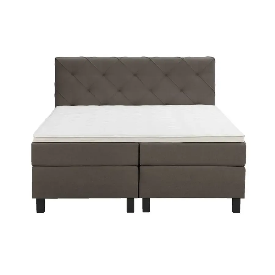 2-Persoons Boxsprings-Leen Bakker Boxspring Liv geruit - donkerbruin - 160x200 cm - vierkante poot