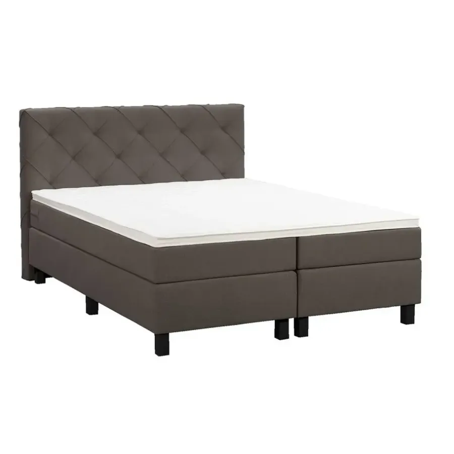 2-Persoons Boxsprings-Leen Bakker Boxspring Liv geruit - donkerbruin - 160x200 cm - vierkante poot