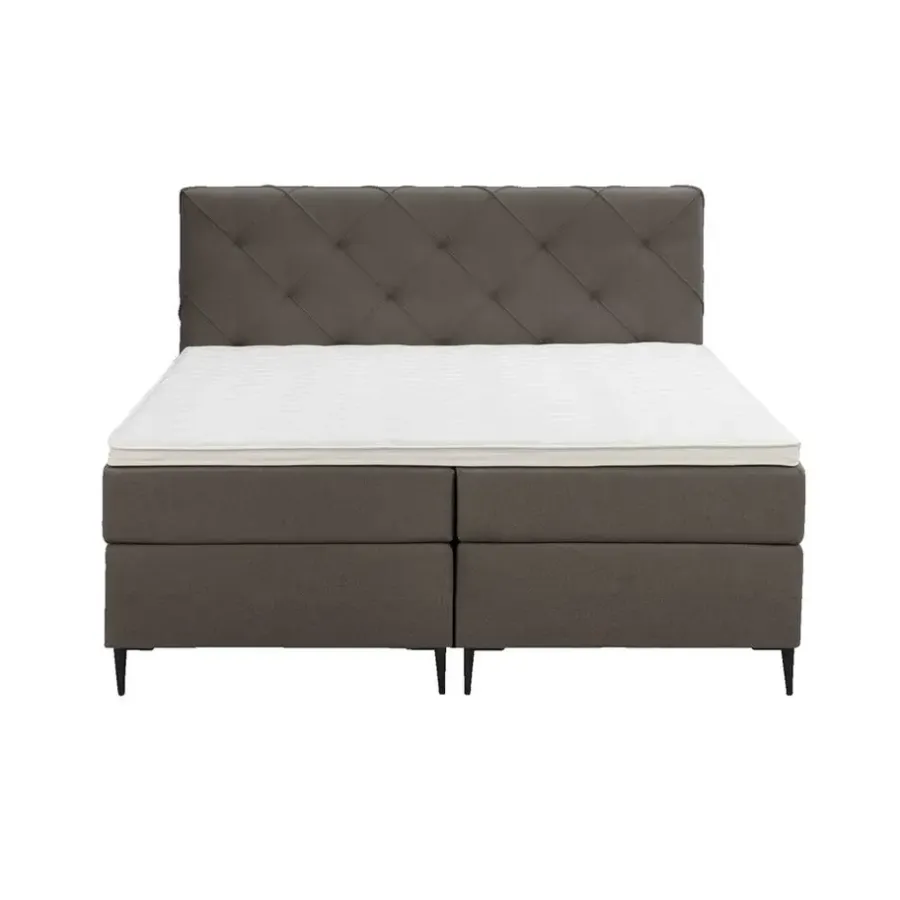 Leen Bakker Boxspring Liv geruit - donkerbruin - 160x200 cm - slanke poot