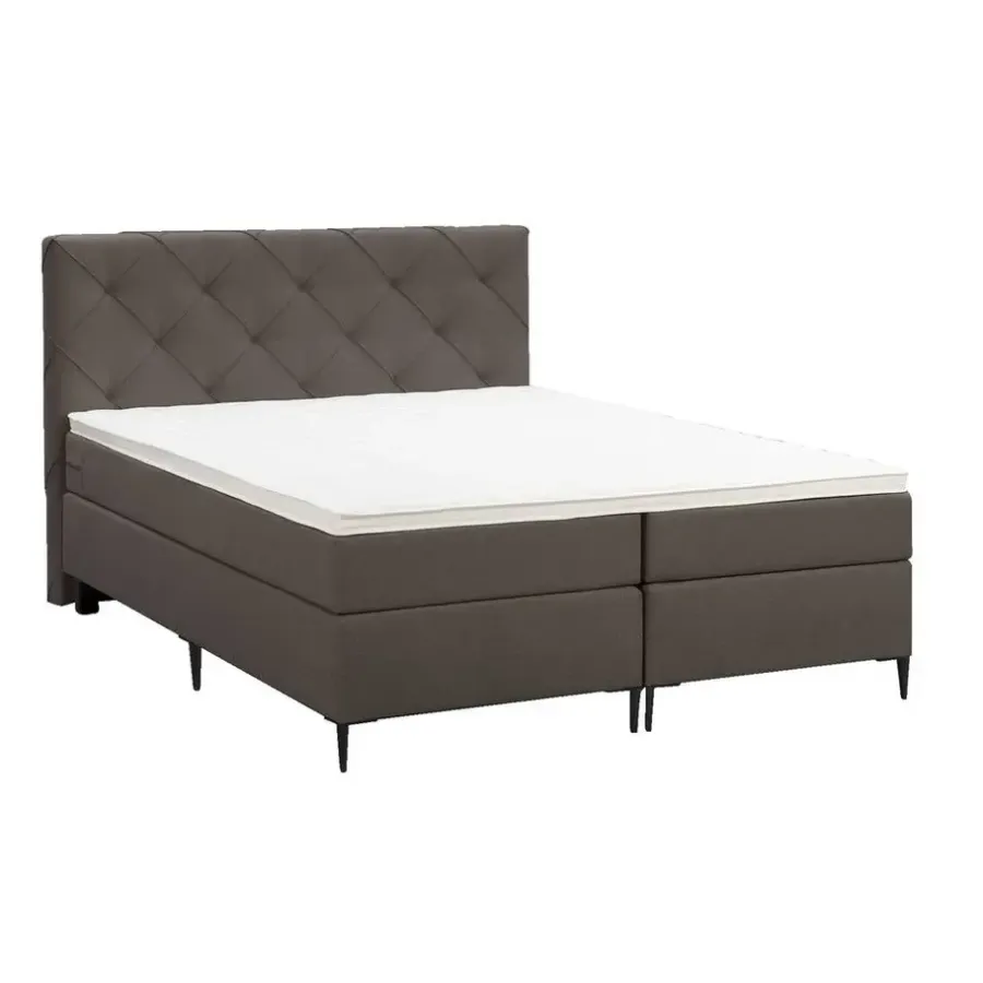 Leen Bakker Boxspring Liv geruit - donkerbruin - 160x200 cm - slanke poot