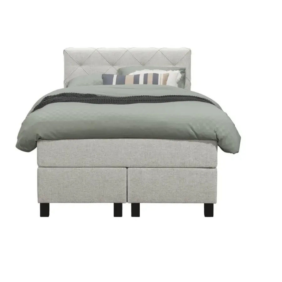 Leen Bakker Boxspring Liv geruit - ecru - 120x200 cm - vierkante poot