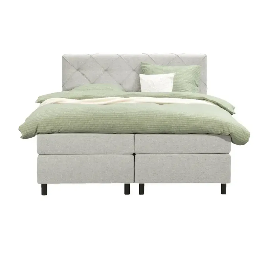 2-Persoons Boxsprings-Leen Bakker Boxspring Liv geruit - ecru - 180x200 cm - ronde poot