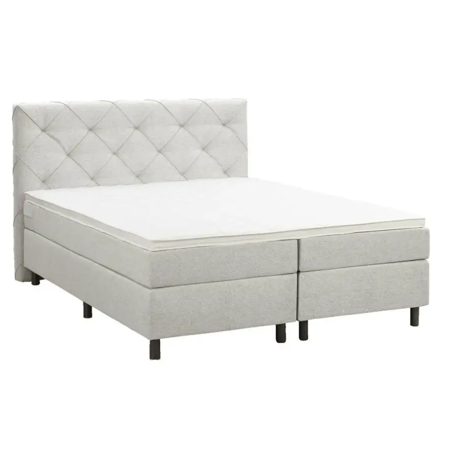 2-Persoons Boxsprings-Leen Bakker Boxspring Liv geruit - ecru - 180x200 cm - ronde poot