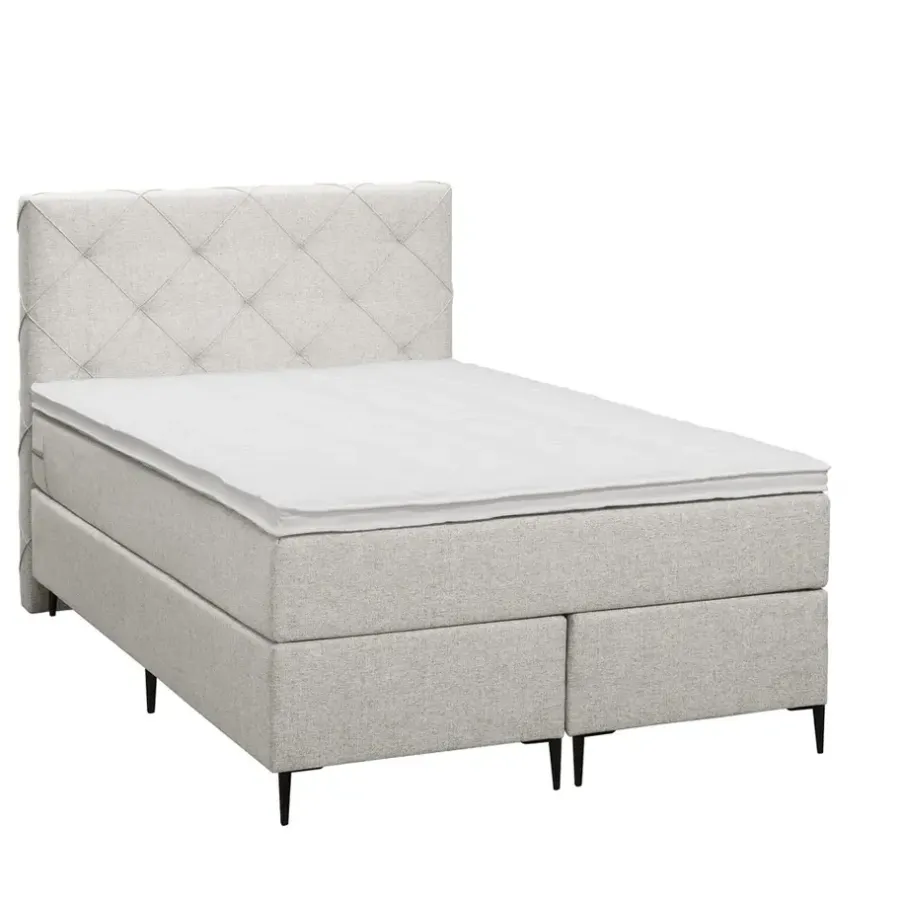 1-Persoons Boxsprings-Leen Bakker Boxspring Liv geruit - ecru - 120x200 cm - slanke poot