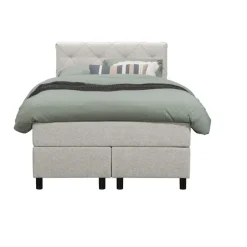 Leen Bakker Boxspring Liv geruit - ecru - 120x200 cm - ronde poot