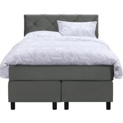 Leen Bakker Boxspring Liv geruit - grijs - 120x200 cm - ronde poot