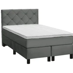 Leen Bakker Boxspring Liv geruit - grijs - 120x200 cm - ronde poot