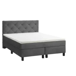 Leen Bakker Boxspring Liv geruit - grijs - 140x200 cm - vierkante poot