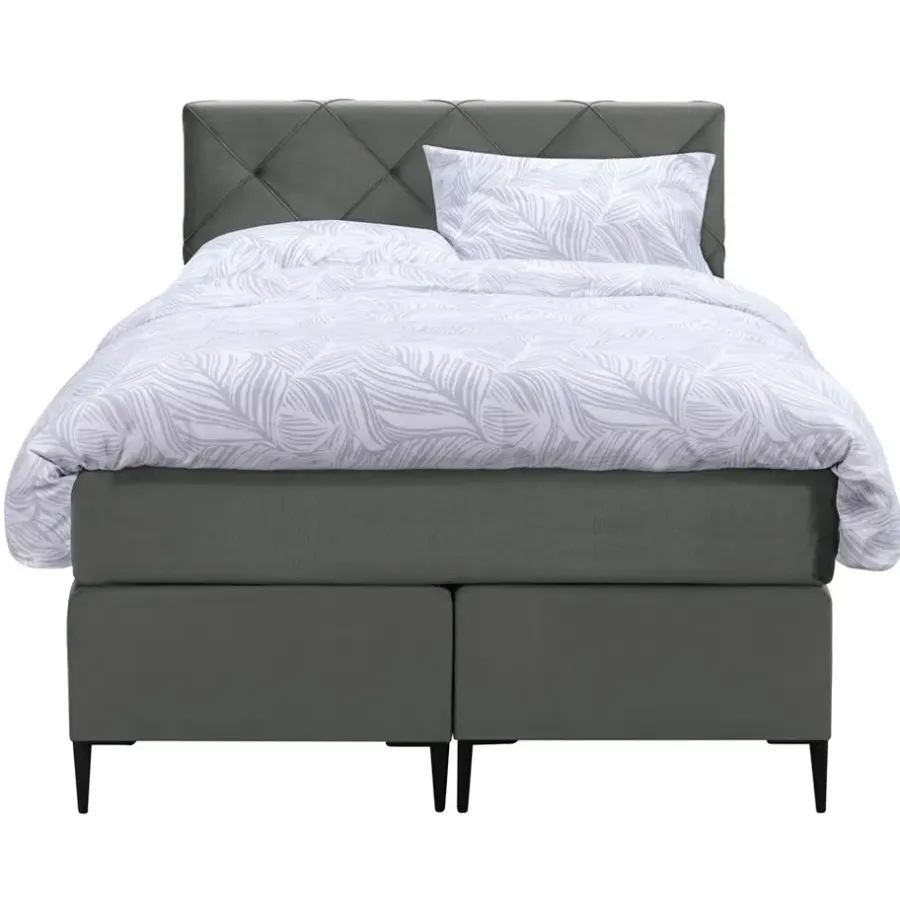 1-Persoons Boxsprings-Leen Bakker Boxspring Liv geruit - grijs - 120x200 cm - slanke poot