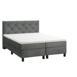 2-Persoons Boxsprings-Leen Bakker Boxspring Liv geruit - grijs - 160x200 cm - vierkante poot