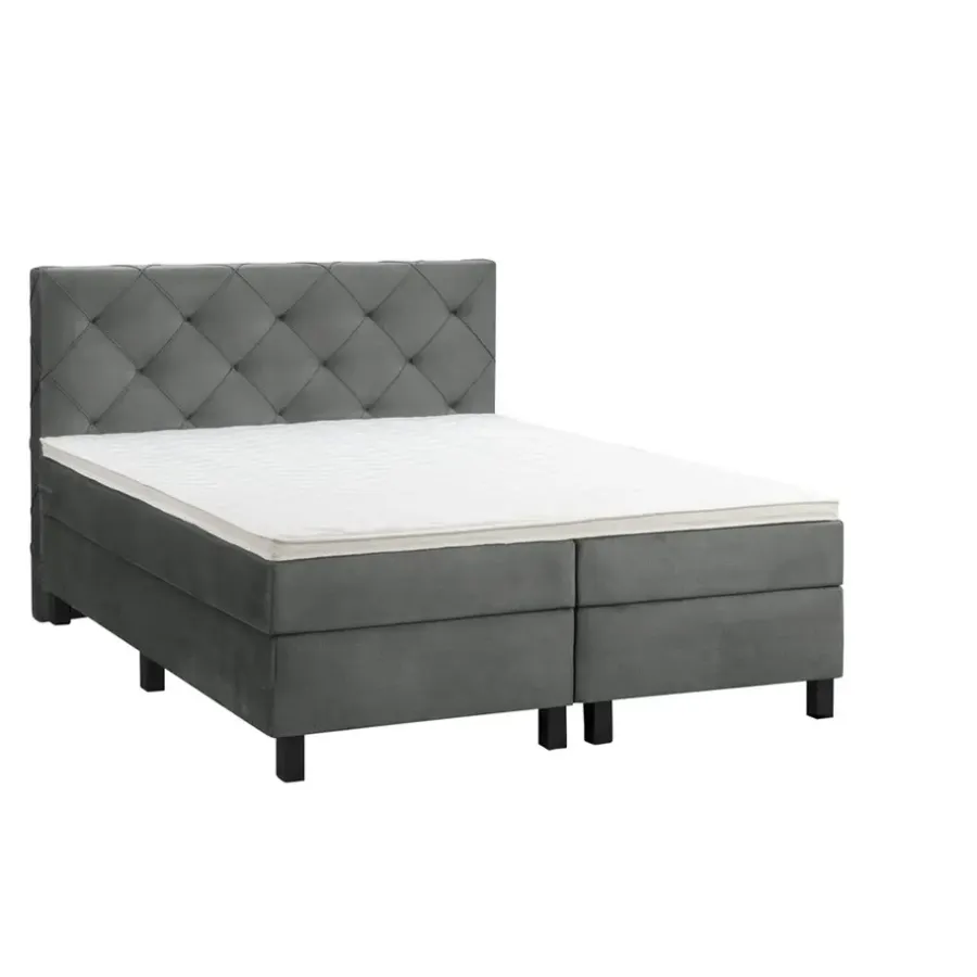 2-Persoons Boxsprings-Leen Bakker Boxspring Liv geruit - grijs - 160x200 cm - vierkante poot