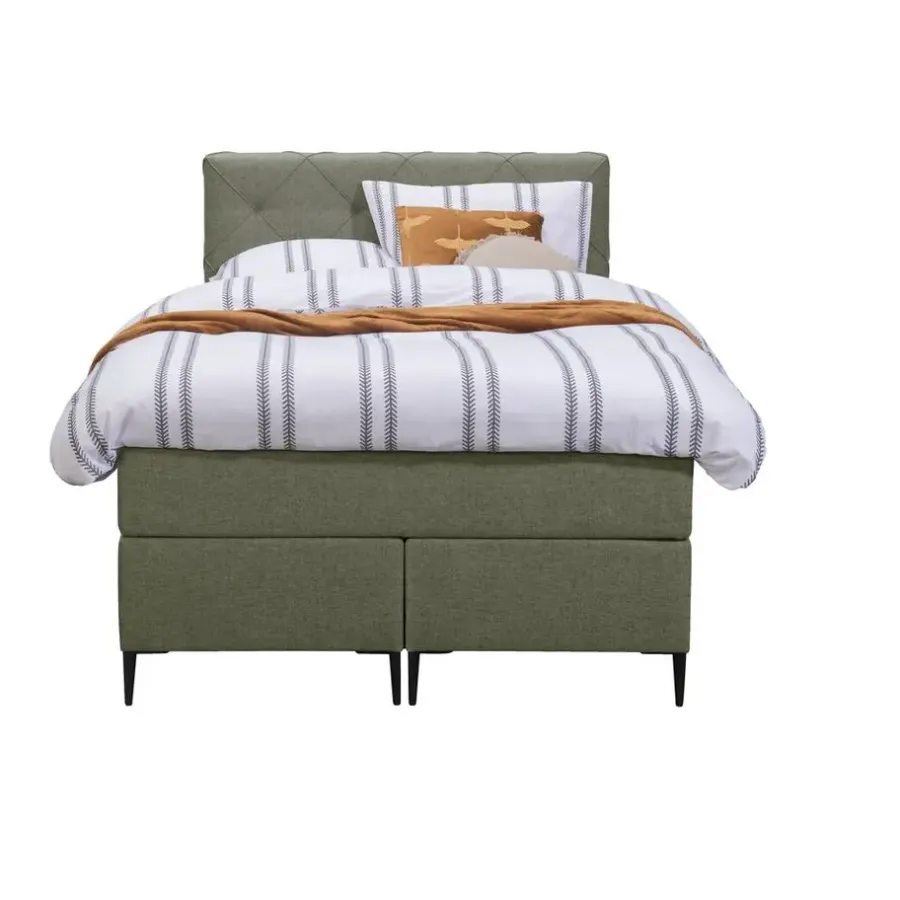 Leen Bakker Boxspring Liv geruit - groen - 120x200 cm - slanke poot
