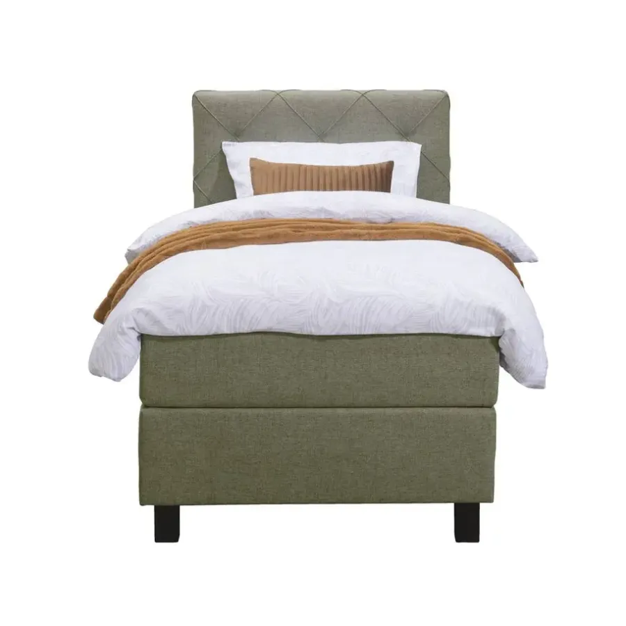 Leen Bakker Boxspring Liv geruit - groen - 90x200 cm - vierkante poot