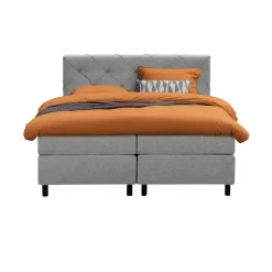 Leen Bakker Boxspring Liv geruit - lichtgrijs - 160x200 cm - ronde poot