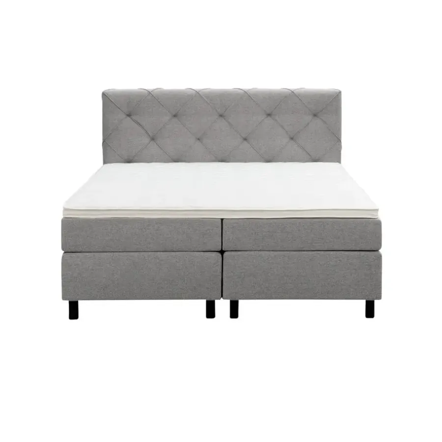 Leen Bakker Boxspring Liv geruit - lichtgrijs - 160x200 cm - ronde poot