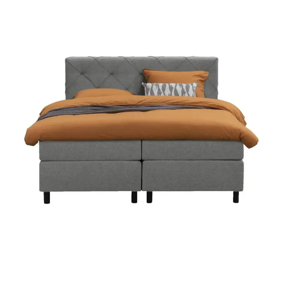 Leen Bakker Boxspring Liv geruit - lichtgrijs - 180x200 cm - ronde poot