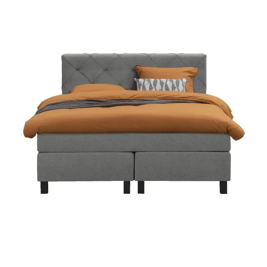 2-Persoons Boxsprings-Leen Bakker Boxspring Liv geruit - lichtgrijs - 140x200 cm - vierkante poot
