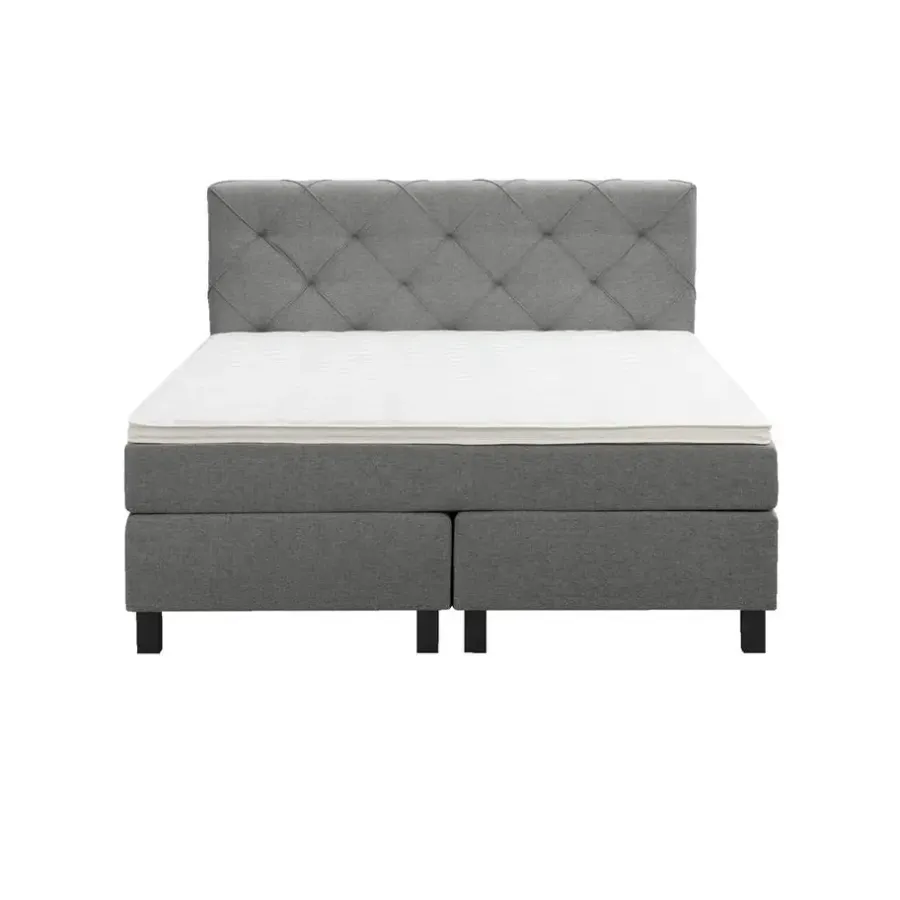 2-Persoons Boxsprings-Leen Bakker Boxspring Liv geruit - lichtgrijs - 140x200 cm - vierkante poot