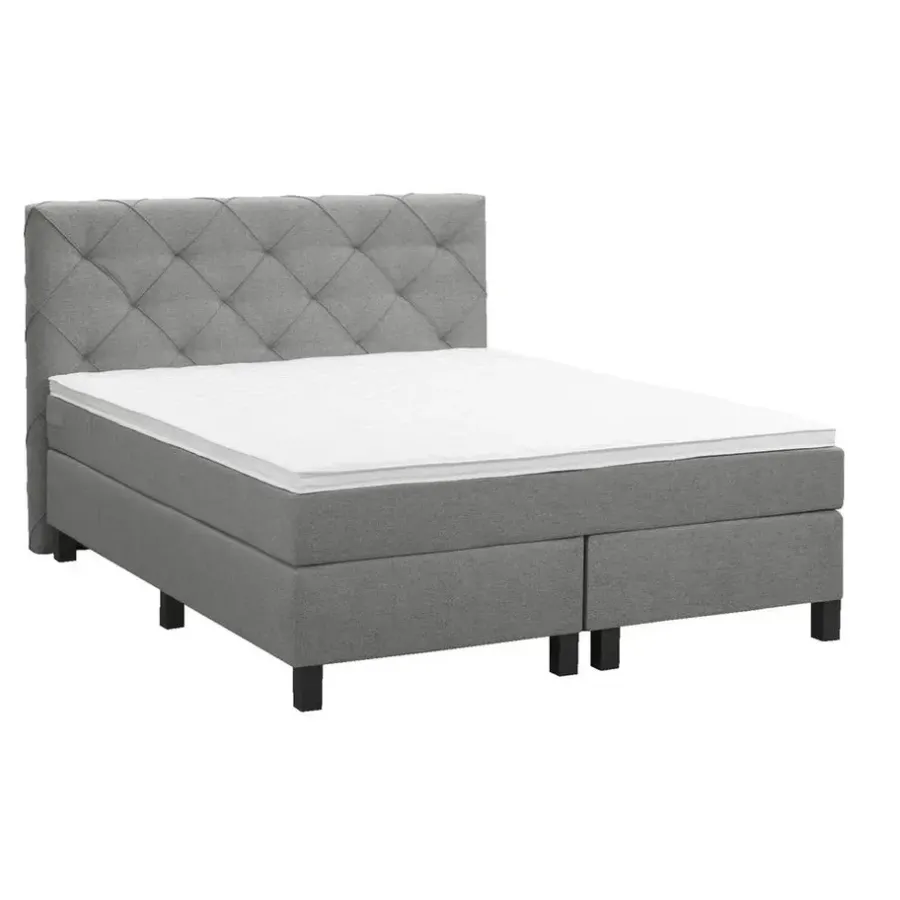 2-Persoons Boxsprings-Leen Bakker Boxspring Liv geruit - lichtgrijs - 140x200 cm - vierkante poot