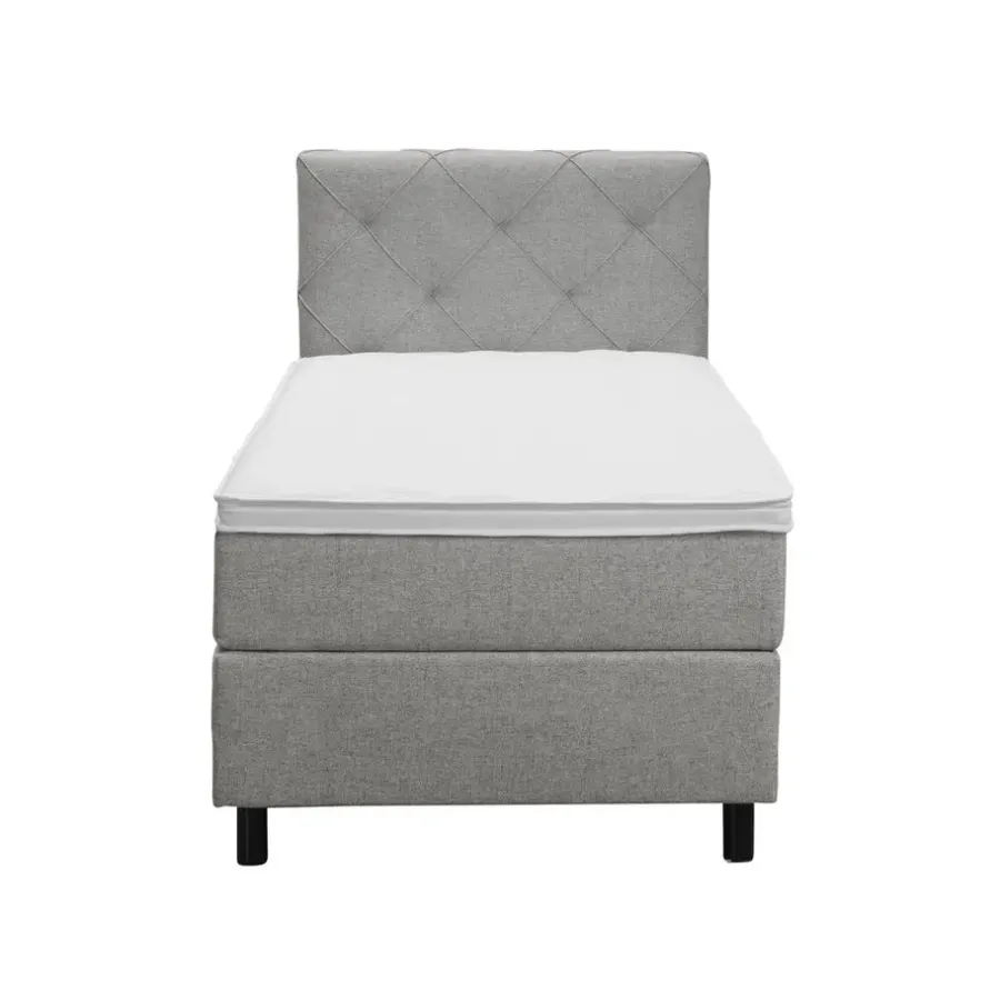 Leen Bakker Boxspring Liv geruit - lichtgrijs - 90x200 cm - ronde poot