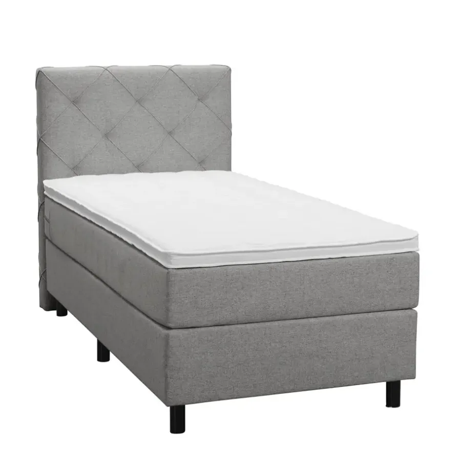Leen Bakker Boxspring Liv geruit - lichtgrijs - 90x200 cm - ronde poot