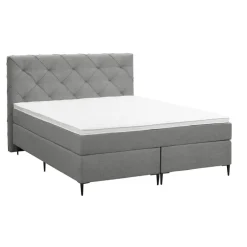2-Persoons Boxsprings-Leen Bakker Boxspring Liv geruit - lichtgrijs - 140x200 cm - slanke poot