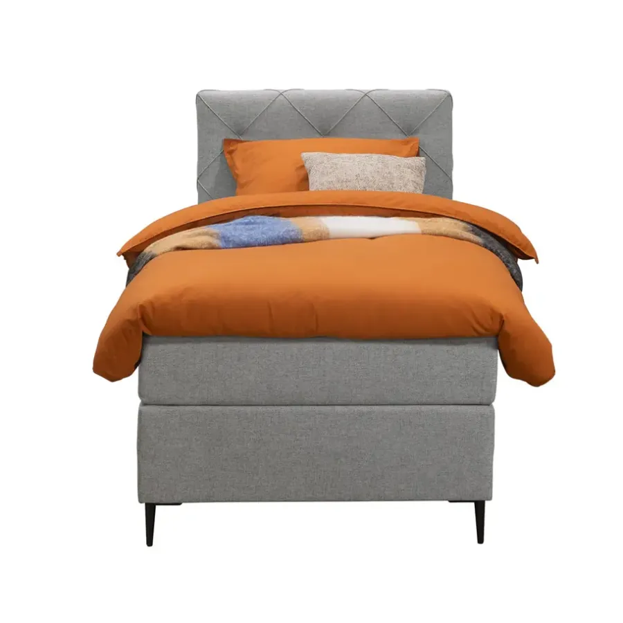 1-Persoons Boxsprings-Leen Bakker Boxspring Liv geruit - lichtgrijs - 90x200 cm - slanke poot