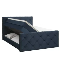 2-Persoons Boxsprings-Leen Bakker Boxspring met opbergruimte en voetbord Liv geruit - blauw - 180x200cm