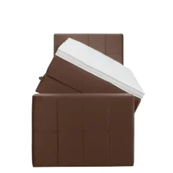 1-Persoons Boxsprings-Leen Bakker Boxspring met opbergruimte en voetbord Liv geblokt - bruin - 90x200cm