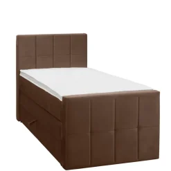 1-Persoons Boxsprings-Leen Bakker Boxspring met opbergruimte en voetbord Liv geblokt - bruin - 90x200cm