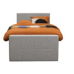 1-Persoons Boxsprings-Leen Bakker Boxspring met opbergruimte en voetbord Liv geblokt - lichtgrijs - 120x200cm