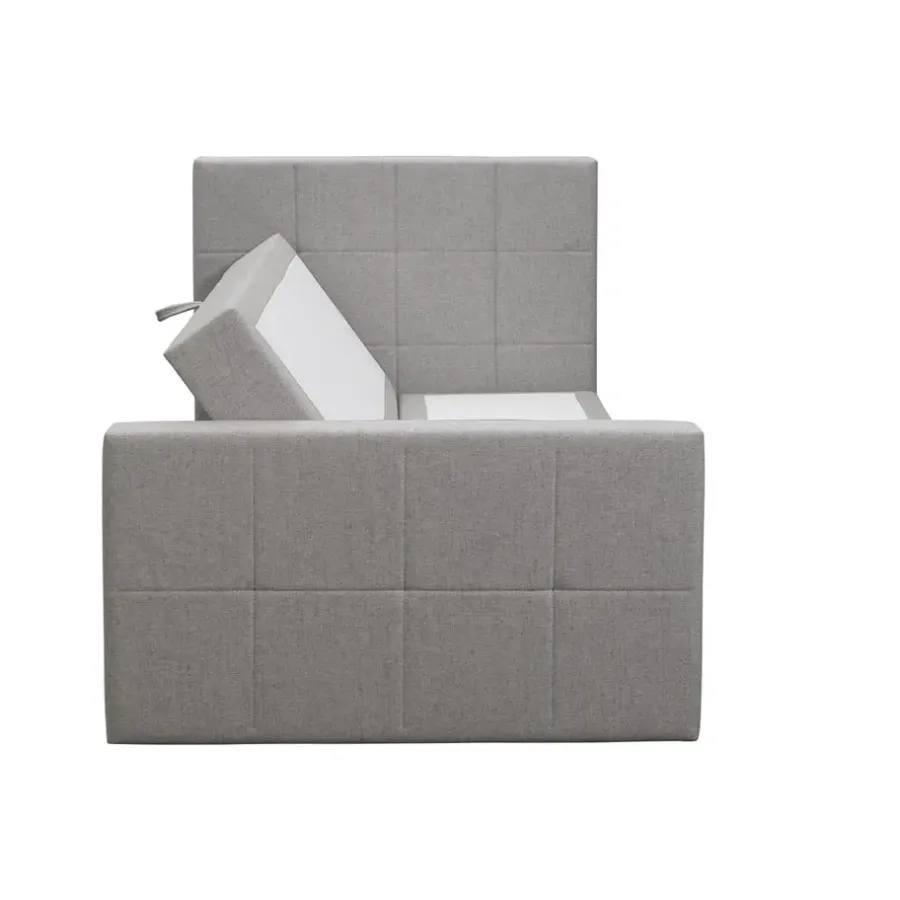 1-Persoons Boxsprings-Leen Bakker Boxspring met opbergruimte en voetbord Liv geblokt - lichtgrijs - 120x200cm