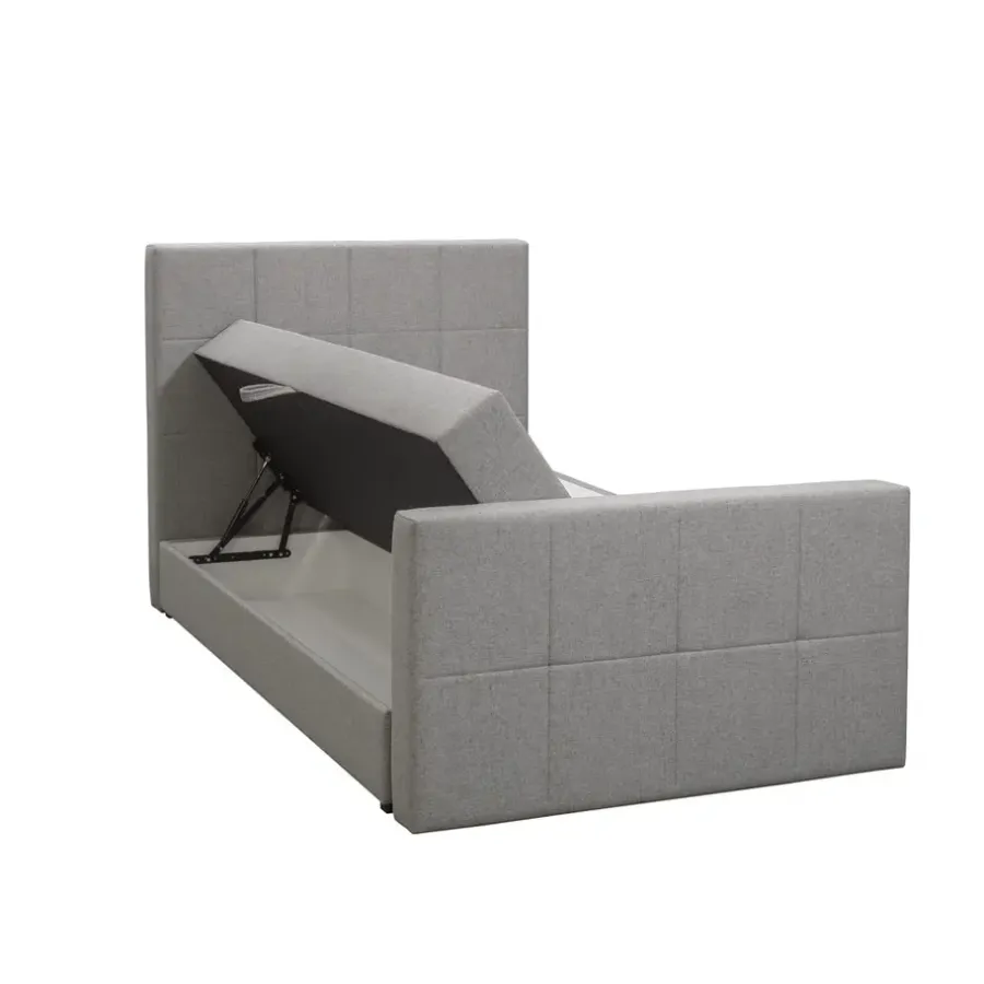 1-Persoons Boxsprings-Leen Bakker Boxspring met opbergruimte en voetbord Liv geblokt - lichtgrijs - 120x200cm