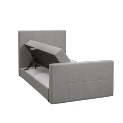 1-Persoons Boxsprings-Leen Bakker Boxspring met opbergruimte en voetbord Liv geblokt - lichtgrijs - 120x200cm