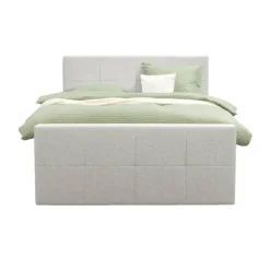 2-Persoons Boxsprings-Leen Bakker Boxspring met opbergruimte en voetbord Liv geblokt - ecru - 140x200cm