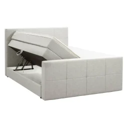 2-Persoons Boxsprings-Leen Bakker Boxspring met opbergruimte en voetbord Liv geblokt - ecru - 140x200cm