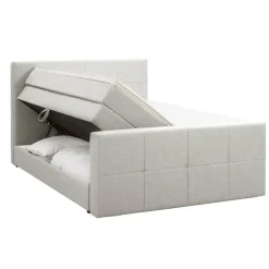 2-Persoons Boxsprings-Leen Bakker Boxspring met opbergruimte en voetbord Liv geblokt - ecru - 140x200cm