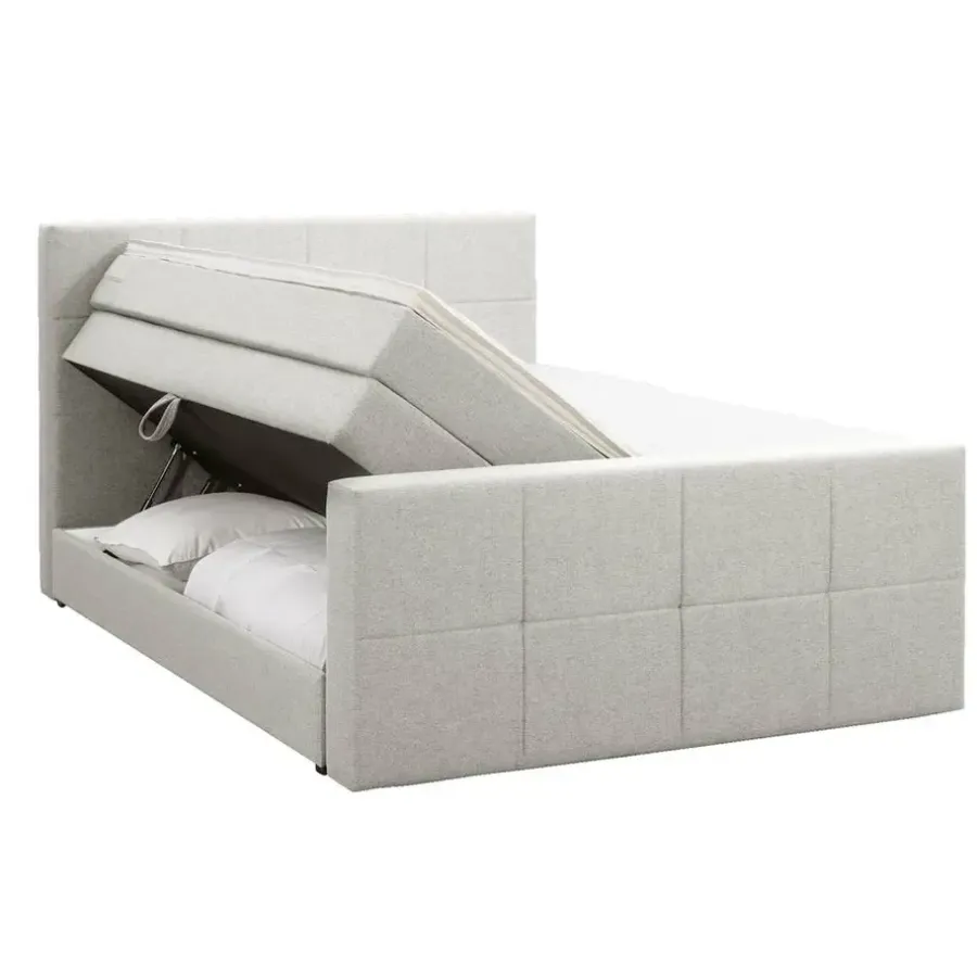 2-Persoons Boxsprings-Leen Bakker Boxspring met opbergruimte en voetbord Liv geblokt - ecru - 140x200cm