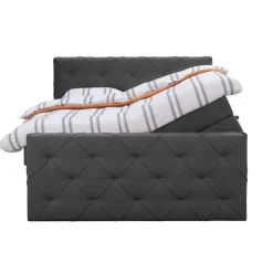 2-Persoons Boxsprings-Leen Bakker Boxspring met opbergruimte en voetbord Liv geruit - antraciet - 180x200cm