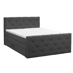 2-Persoons Boxsprings-Leen Bakker Boxspring met opbergruimte en voetbord Liv geruit - antraciet - 180x200cm