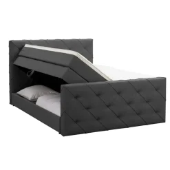 2-Persoons Boxsprings-Leen Bakker Boxspring met opbergruimte en voetbord Liv geruit - antraciet - 180x200cm